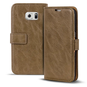 Elegante Klapphülle in Lederoptik für Samsung Galaxy S6 Edge in Mocca