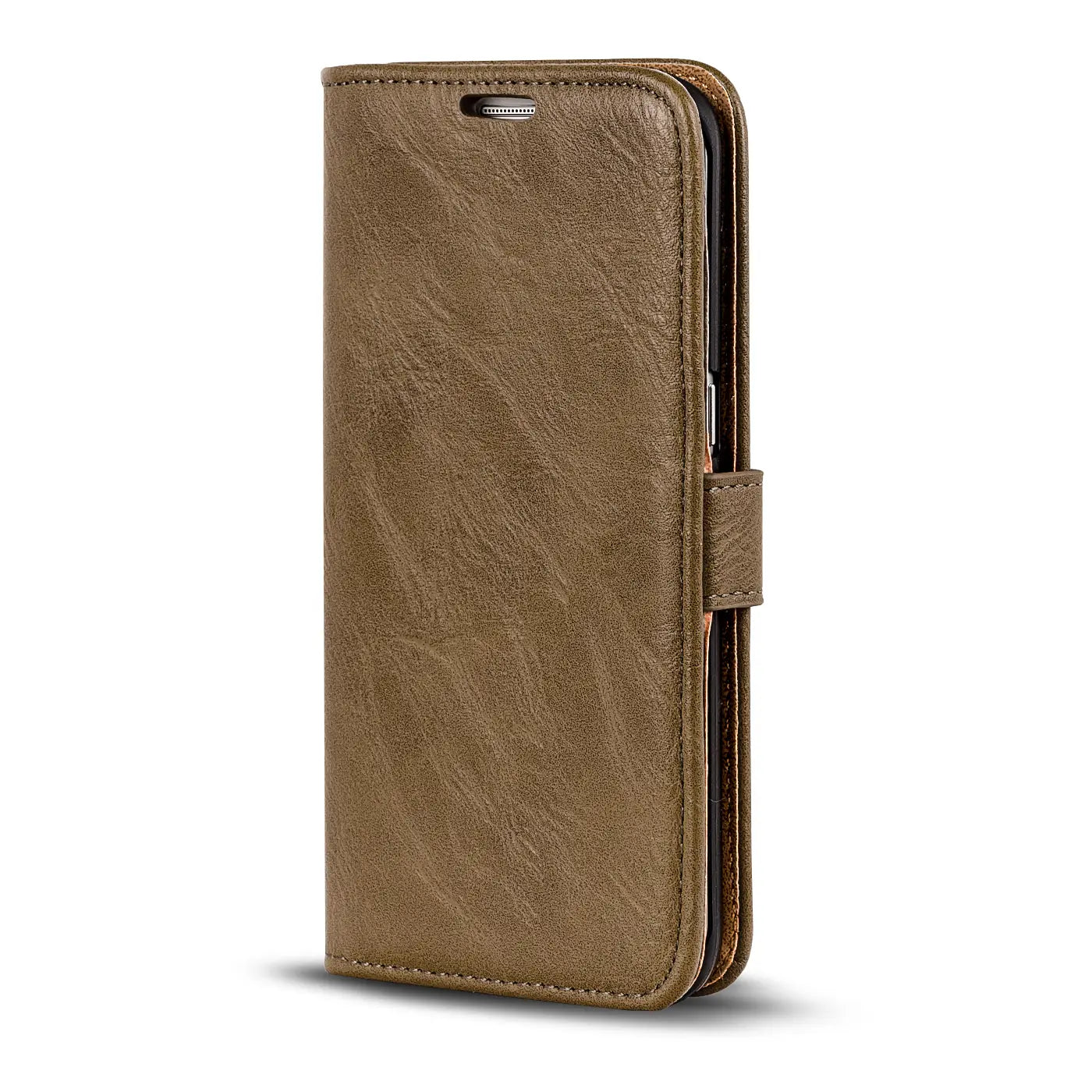 Braune Leder-Klapphülle mit Geldfach, Seitenansicht, für Samsung Galaxy S6 Edge.