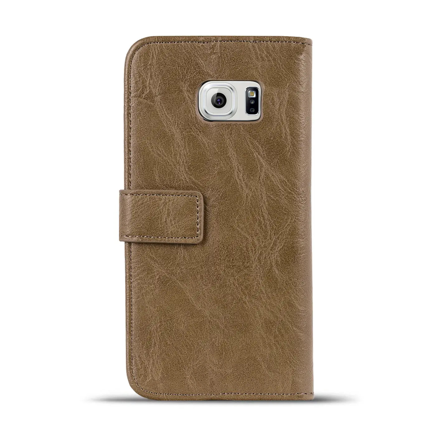 Braune Leder-Klapphülle mit Geldfach, Vorderansicht, für Samsung Galaxy S6 Edge