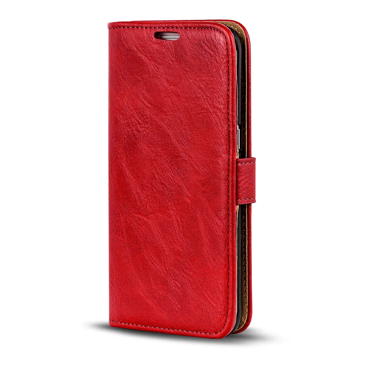 Rote Kunstleder-Klapphülle mit Magnetverschluss, Vorderansicht, für Samsung Galaxy S6 Edge.