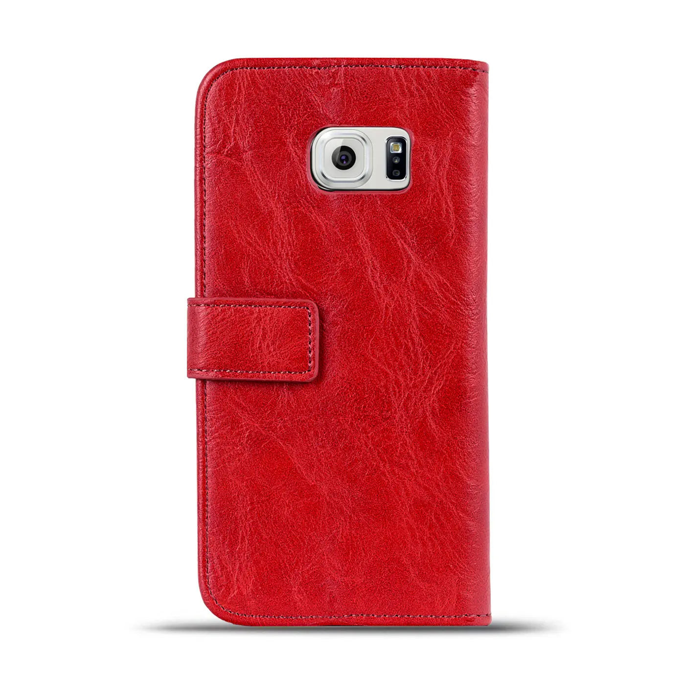 Rote Leder-Klapphülle mit Geldfach, Vorderansicht, für Samsung Galaxy S6 Edge.