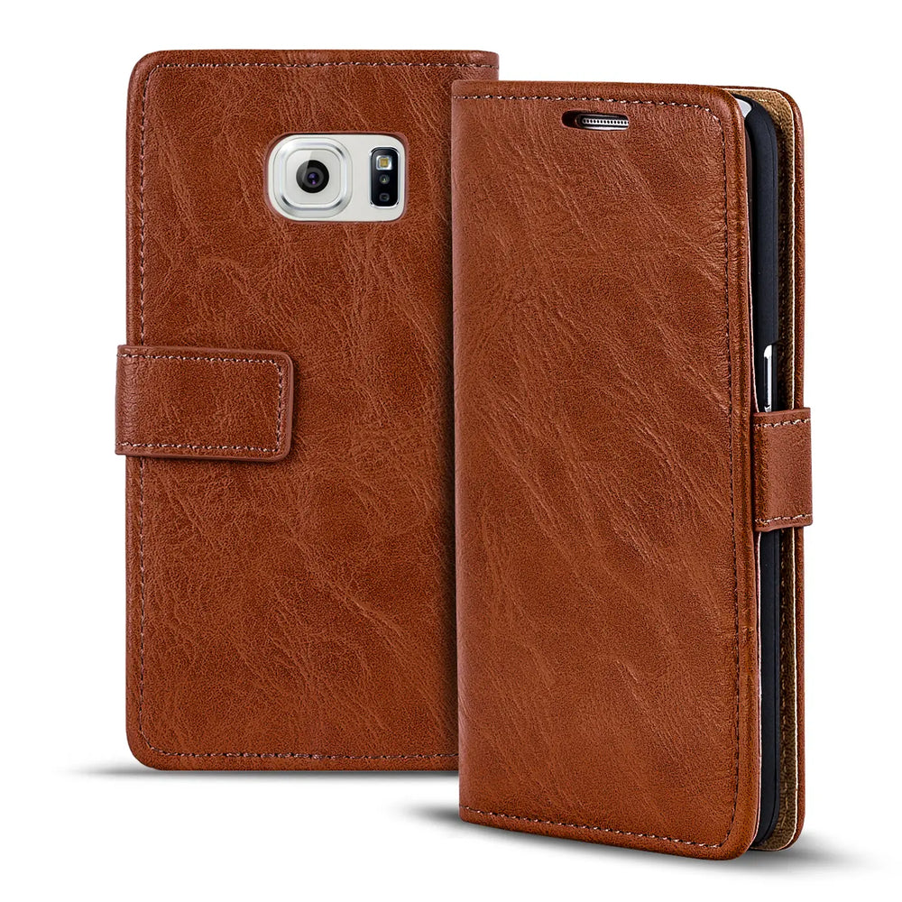 Elegante Klapphülle in Lederoptik für Samsung Galaxy S6 in Kastanienbraun