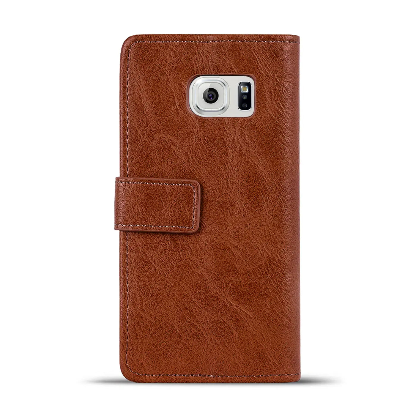 Braune Leder-Klapphülle mit Magnetverschluss, Vorderansicht, für Samsung Galaxy S6.
