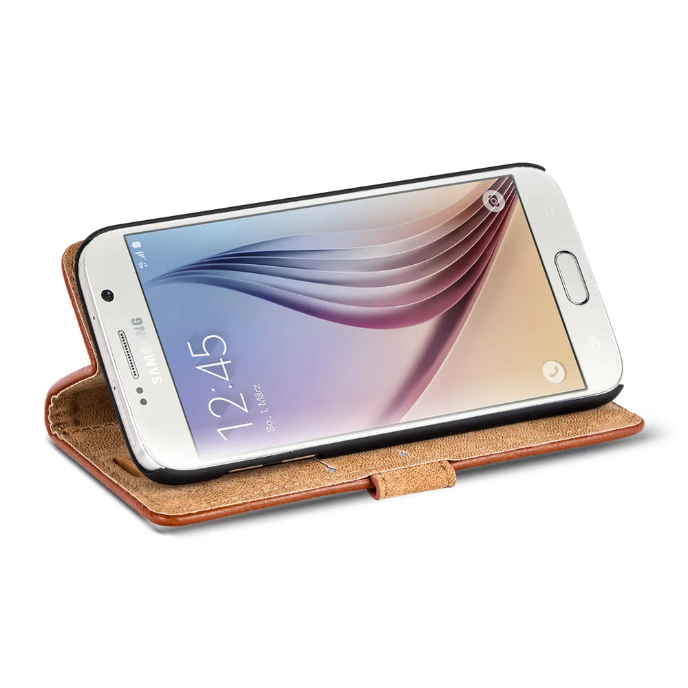 Elegante Klapphülle in Lederoptik für Samsung Galaxy S6 in Kastanienbraun