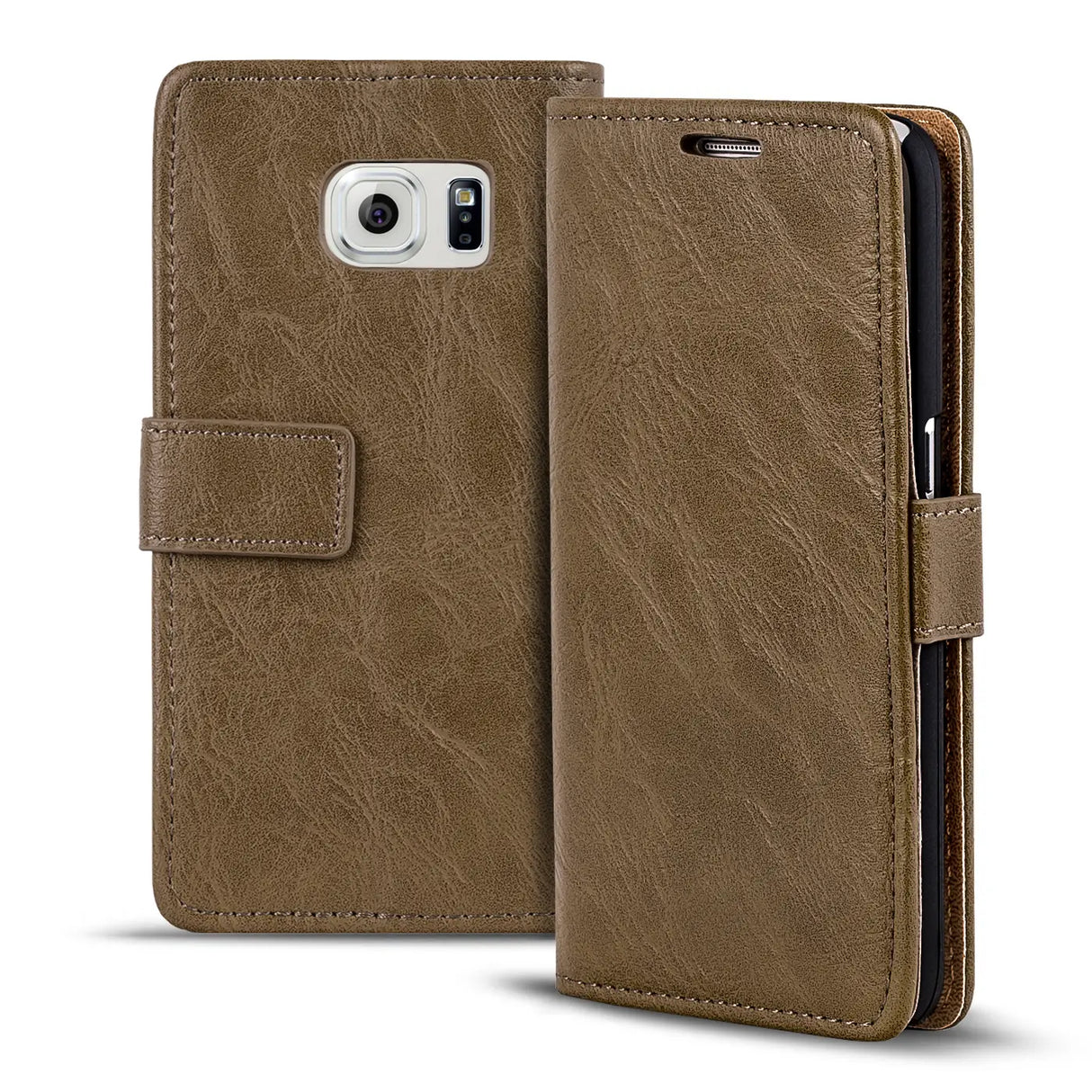 Elegante Klapphülle in Lederoptik für Samsung Galaxy S6 in Mocca
