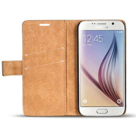 Elegante Klapphülle in Lederoptik für Samsung Galaxy S6 in Mocca