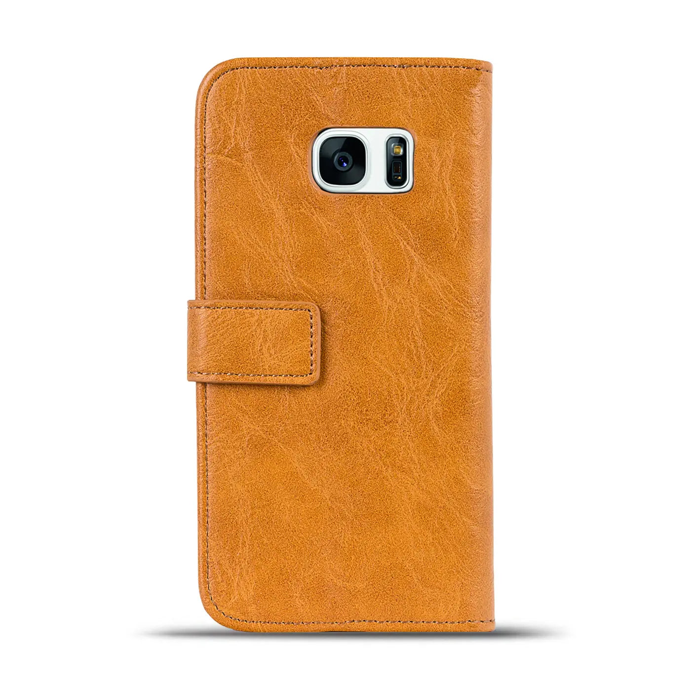 Braune Leder-Klapphülle für Samsung Galaxy S7 Edge, Vorderansicht.