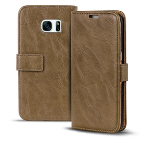 Elegante Klapphülle in Lederoptik für Samsung Galaxy S7 Edge in Mocca