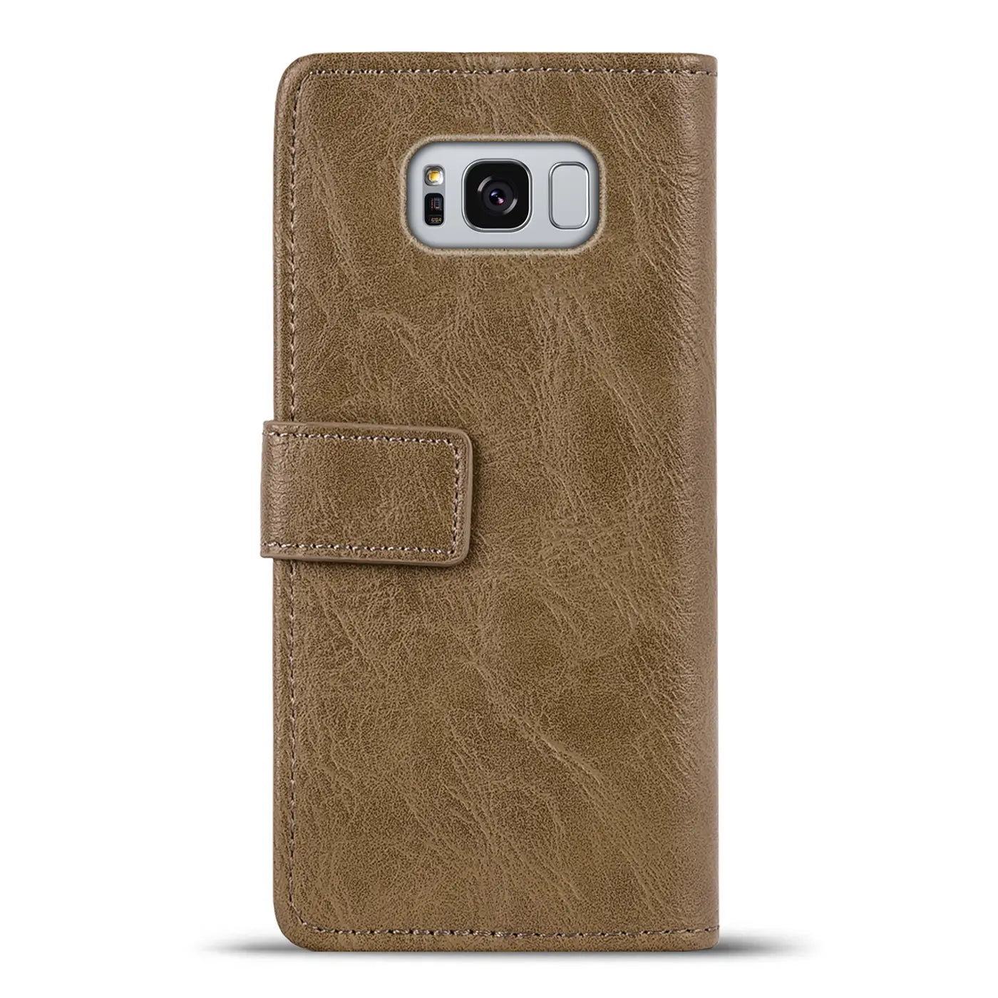 Braune Kunstleder-Klapphülle mit Magnetverschluss, Vorderansicht, für Samsung Galaxy S8 Plus.