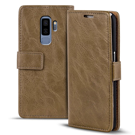 Elegante Klapphülle in Lederoptik für Samsung Galaxy S9 in Mocca