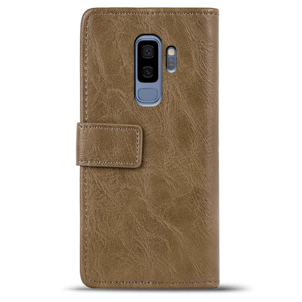 Braune Leder-Klapphülle mit Magnetverschluss für Samsung Galaxy S9, Rückansicht
