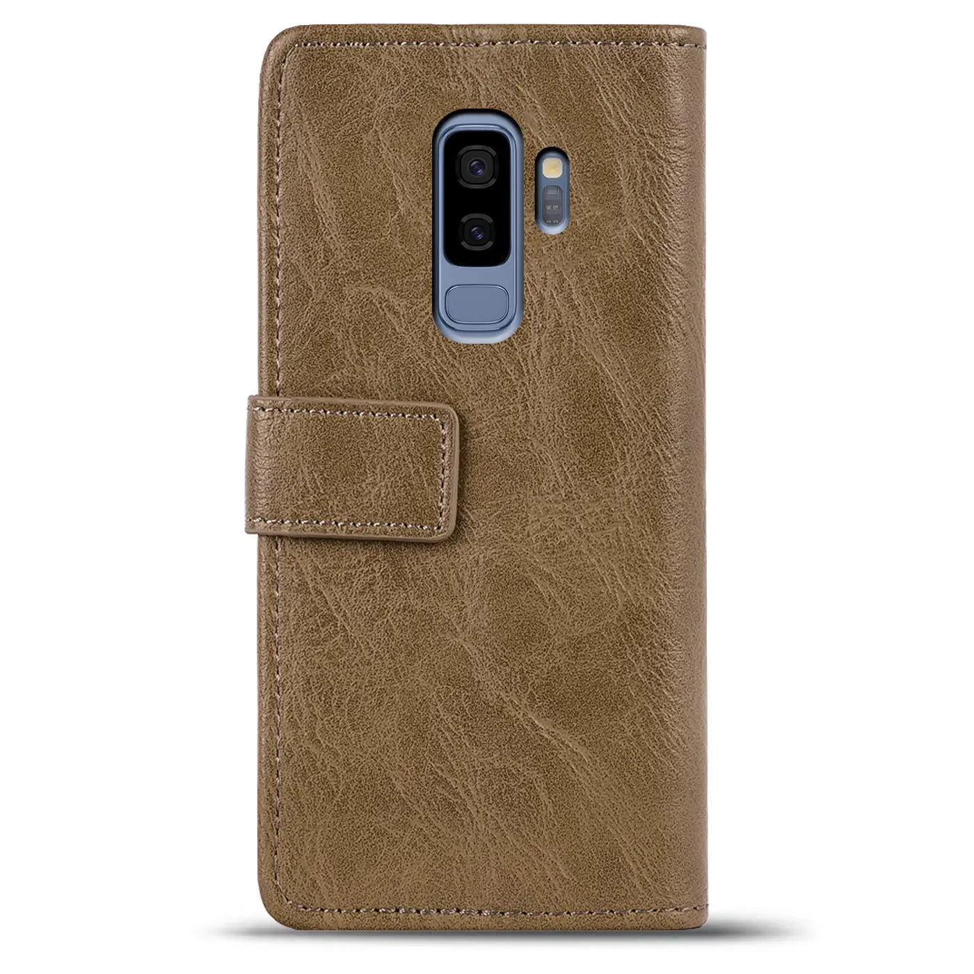 Braune Leder-Klapphülle mit Magnetverschluss für Samsung Galaxy S9, Rückansicht