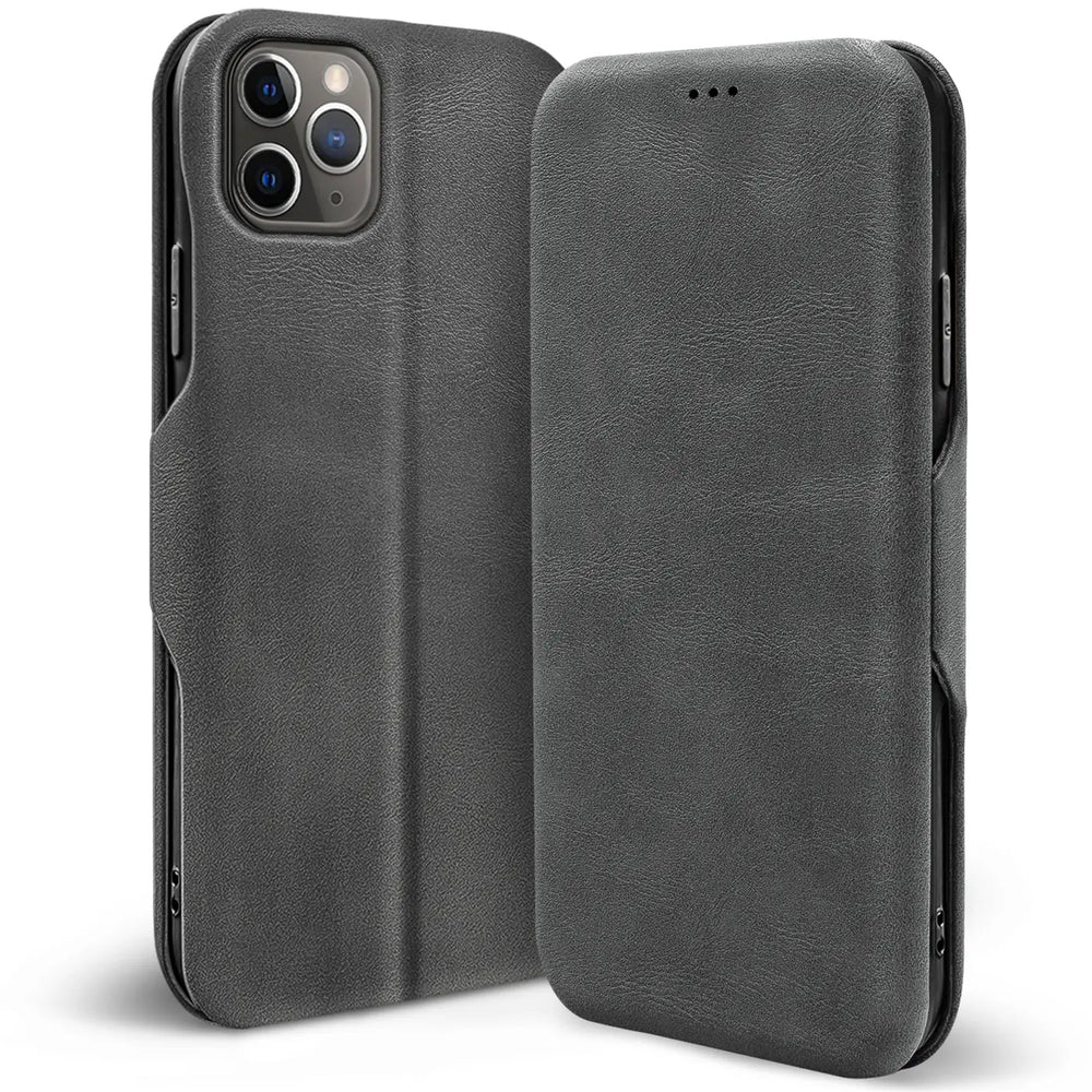 Robuste Klapphülle für iPhone 11 Pro mit Magnetverschluss in Grau