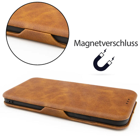 Robuste Klapphülle für iPhone 11 Pro Max mit Magnetverschluss in Braun