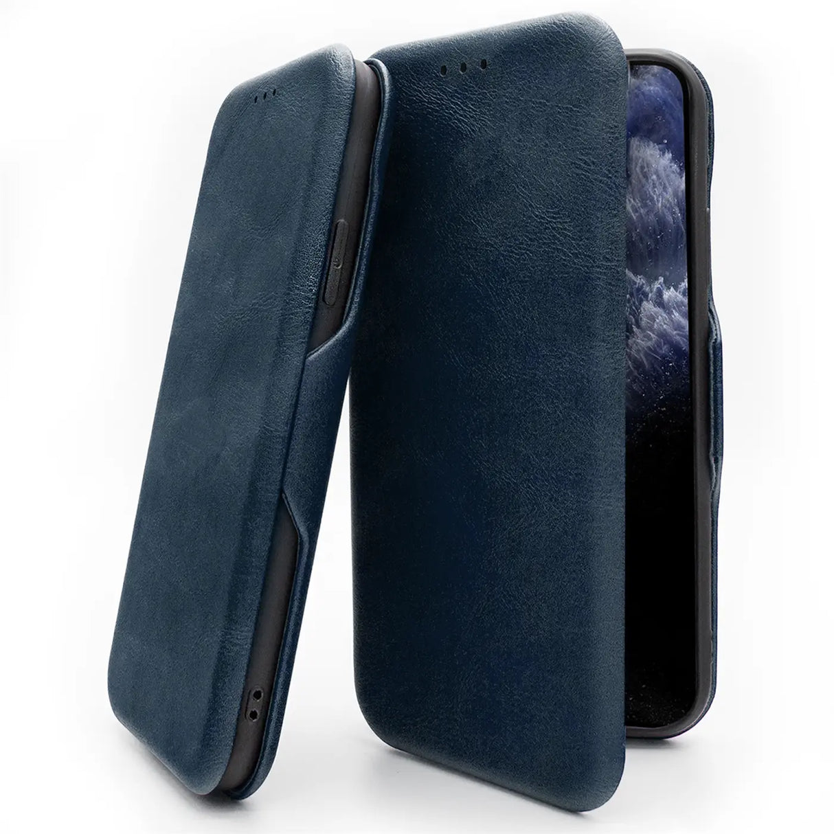 Robuste Klapphülle für iPhone 13 Pro Max mit Magnetverschluss in Blau