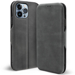 Robuste Klapphülle für iPhone 13 Pro Max mit Magnetverschluss in Grau