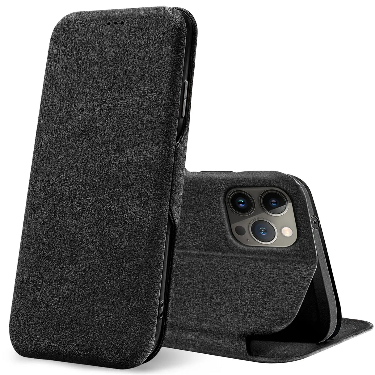 Robuste Klapphülle für iPhone 13 Pro Max mit Magnetverschluss in Schwarz