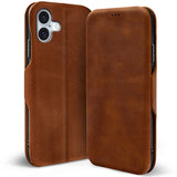 Robuste Klapphülle für iPhone 16 mit Magnetverschluss in Braun