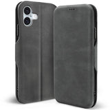 Robuste Klapphülle für iPhone 16 Plus mit Magnetverschluss in Grau