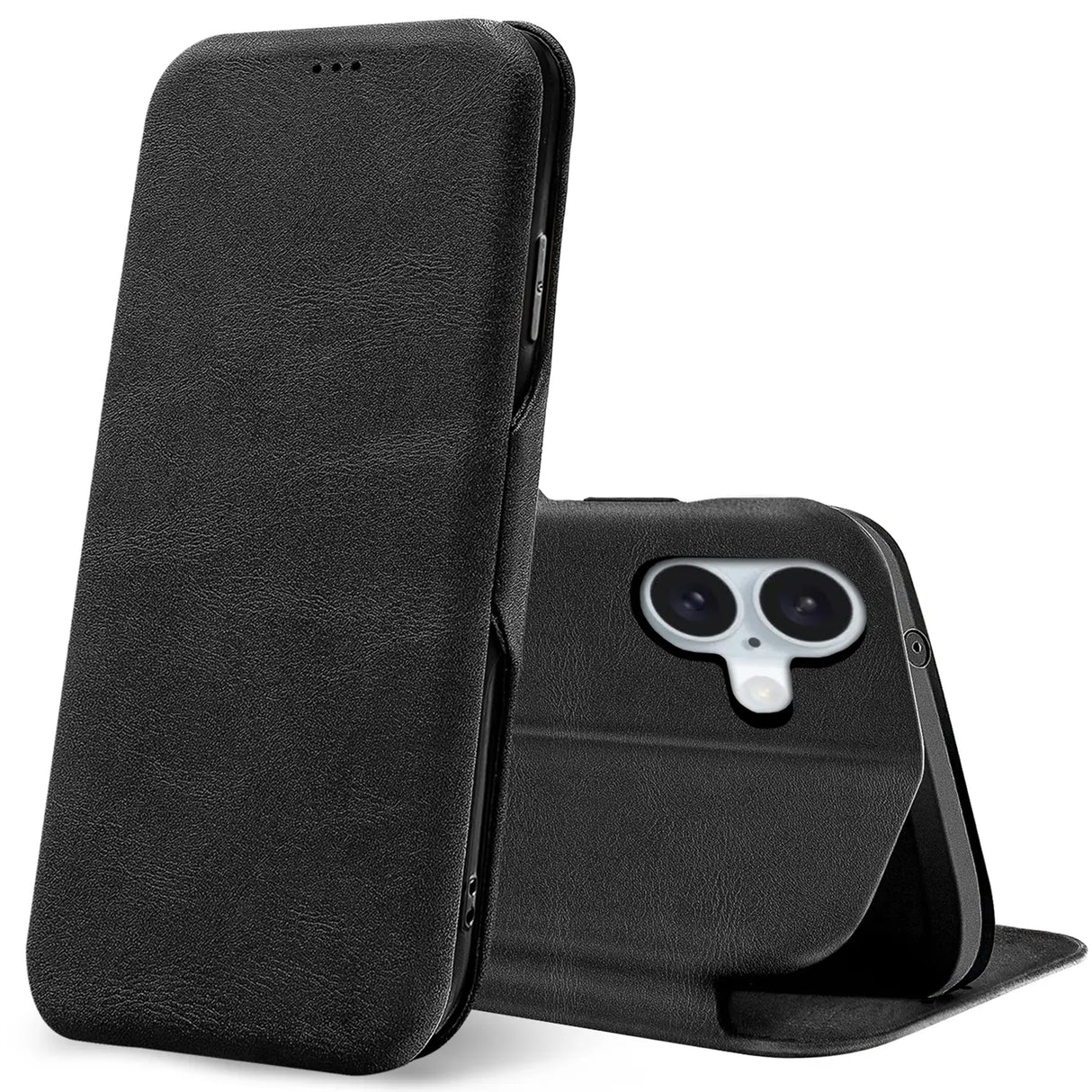Robuste Klapphülle für iPhone 16 mit Magnetverschluss in Schwarz