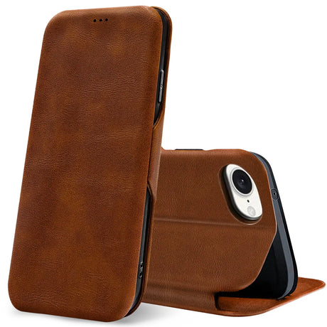 Robuste Klapphülle für Apple iPhone 16e mit Magnetverschluss in Braun
