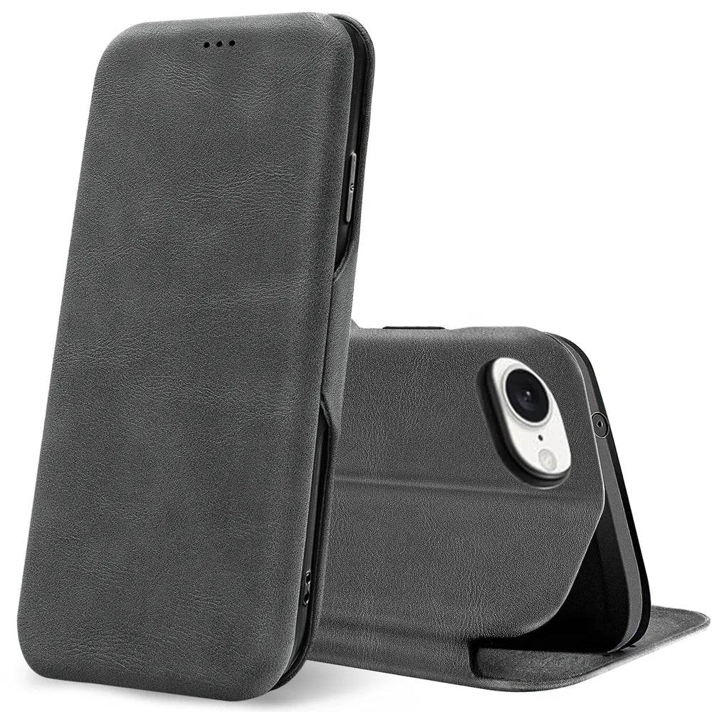 Robuste Klapphülle für Apple iPhone 16e mit Magnetverschluss in Grau