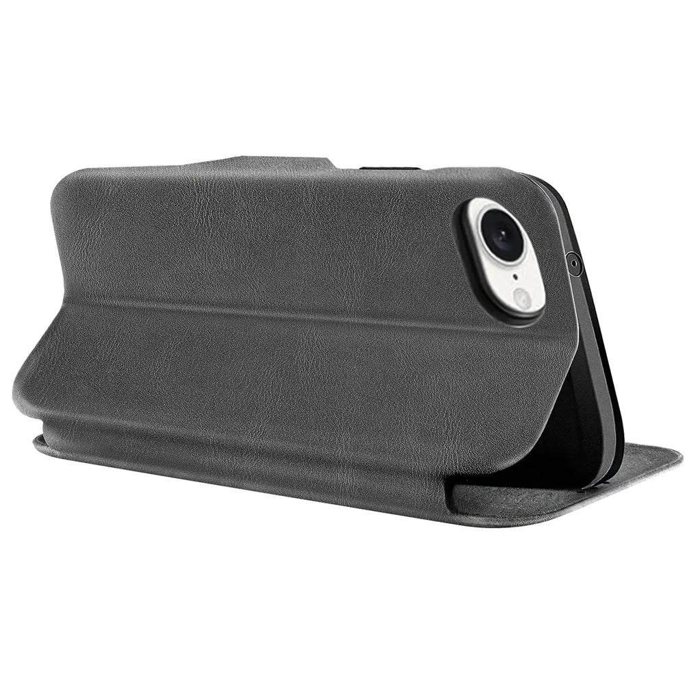 Robuste Klapphülle für Apple iPhone 16e mit Magnetverschluss in Grau