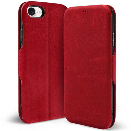 Robuste Klapphülle für Apple iPhone 16e mit Magnetverschluss in Rot