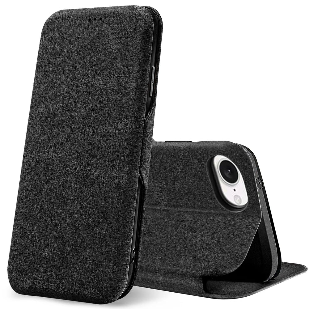 Robuste Klapphülle für Apple iPhone 16e mit Magnetverschluss in Schwarz