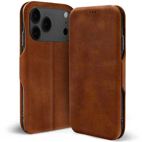 Robuste Klapphülle für Apple iPhone 17 Pro mit Magnetverschluss in Braun