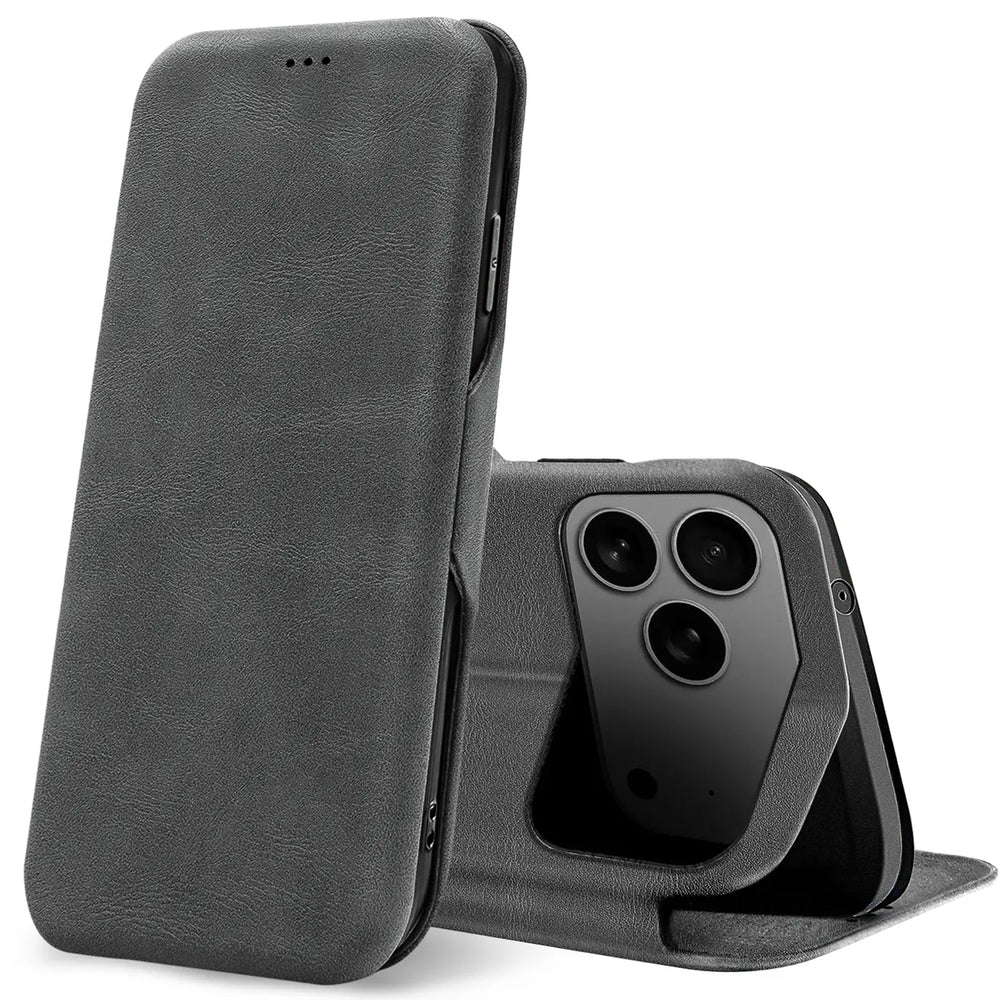 Robuste Klapphülle für Apple iPhone 17 Pro mit Magnetverschluss in Grau