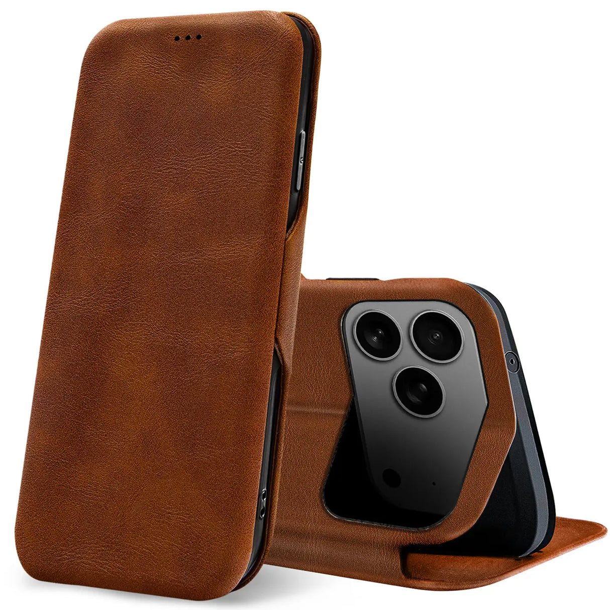 Robuste Klapphülle für Apple iPhone 17 Pro Max mit Magnetverschluss in Braun