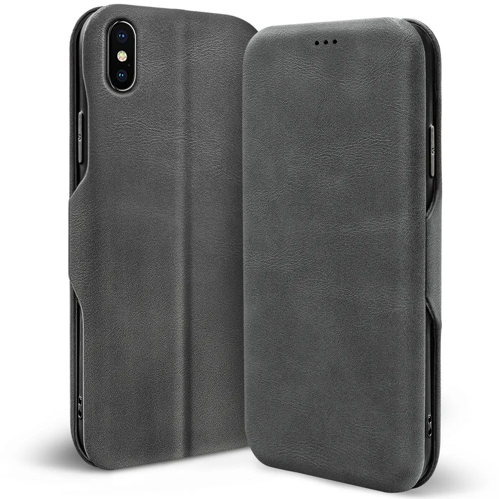 Robuste Klapphülle für iPhone Xs Max mit Magnetverschluss in Grau