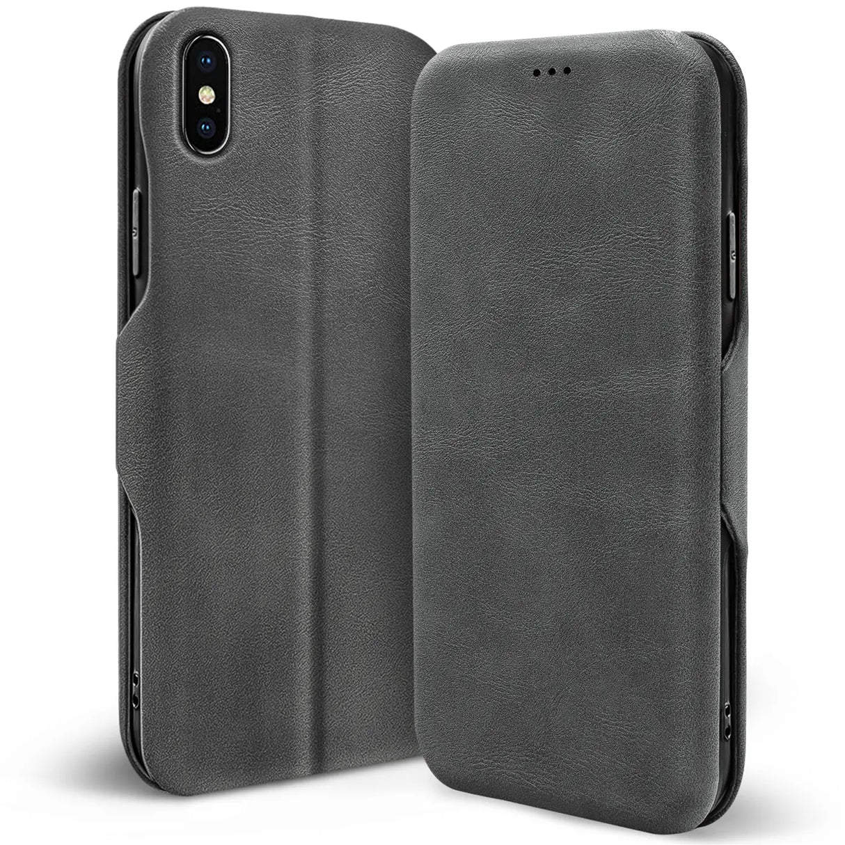 Robuste Klapphülle für iPhone Xs Max mit Magnetverschluss in Grau