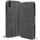 Robuste Klapphülle für iPhone Xs Max mit Magnetverschluss in Grau