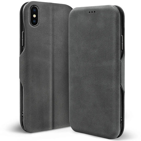 Robuste Klapphülle für iPhone Xs Max mit Magnetverschluss in Grau
