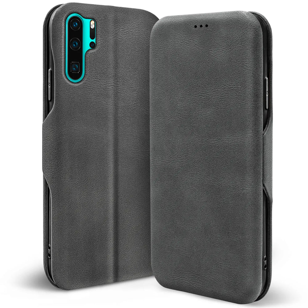 Robuste Klapphülle für Huawei P30 Pro mit Magnetverschluss in Grau