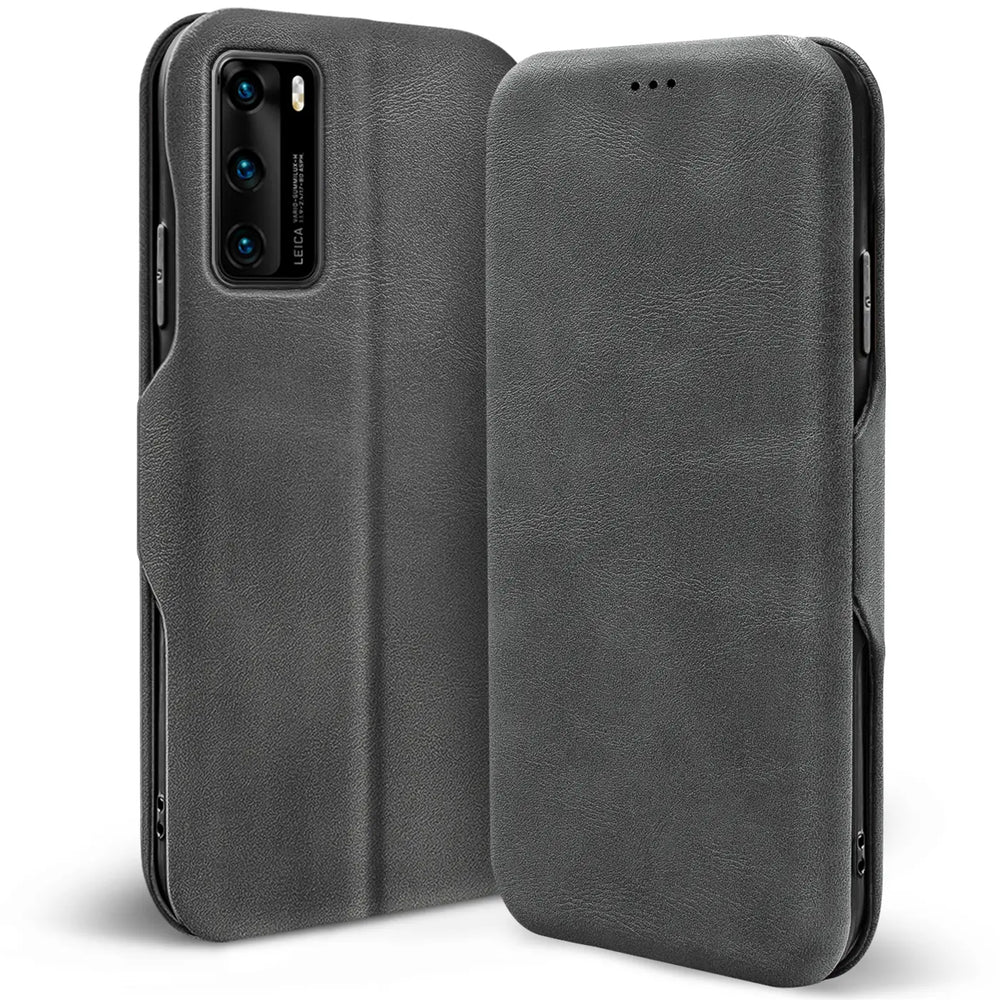 Robuste Klapphülle für Huawei P40 mit Magnetverschluss in Grau