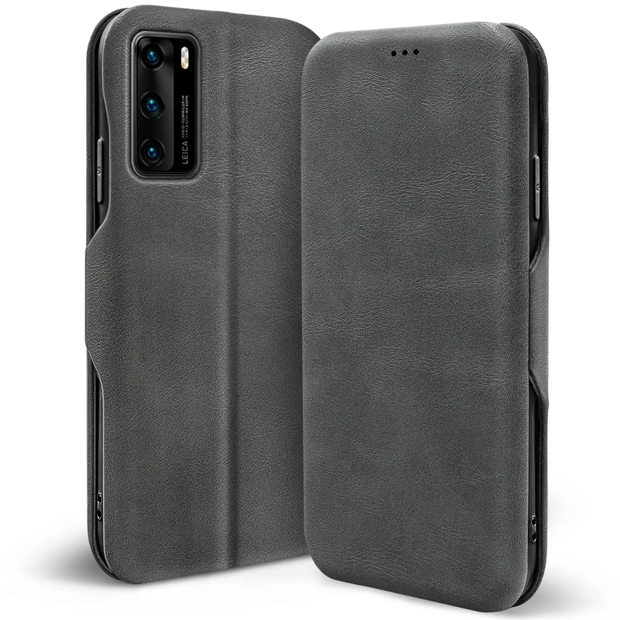 Robuste Klapphülle für Huawei P40 mit Magnetverschluss in Grau