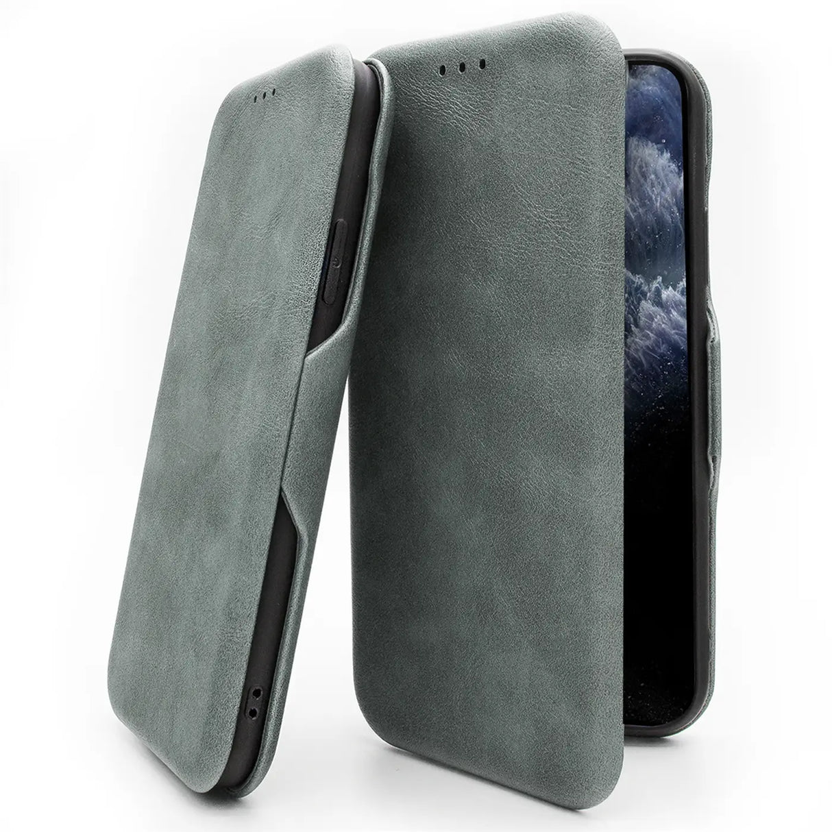 iPhone 11 Pro Max Klapphülle in Grau mit Kartenfächern und Schutz