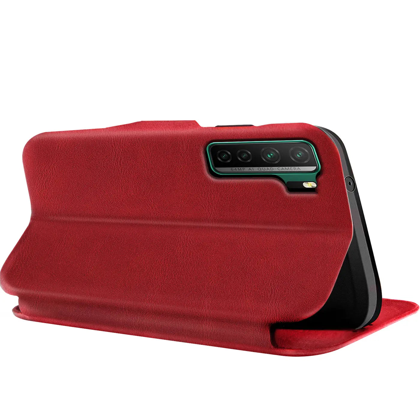 Rote Kunstleder-Klapphülle mit Kartenfach, Huawei P40 Lite 5G, Seitenansicht