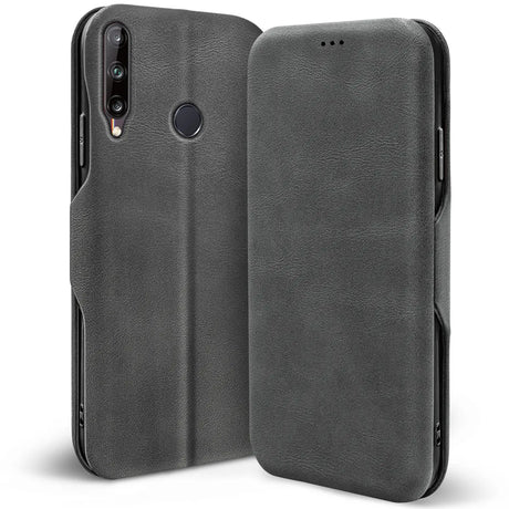 Robuste Klapphülle für Huawei P40 Lite E mit Magnetverschluss in Grau