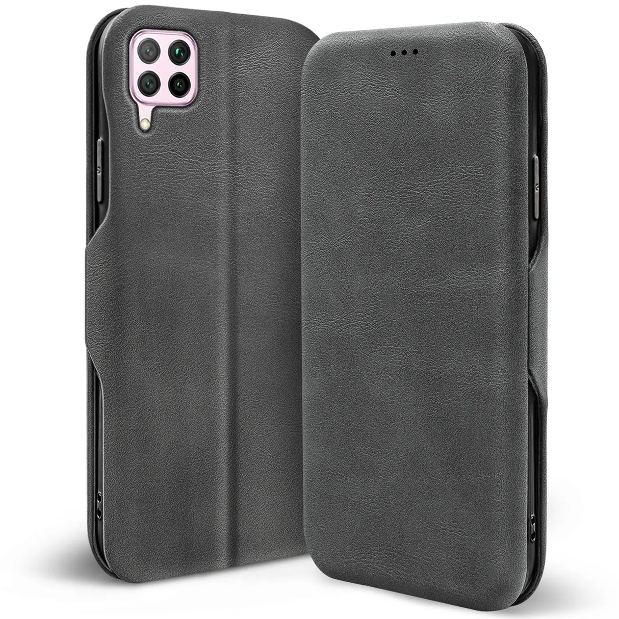 Robuste Klapphülle für Huawei P40 Lite mit Magnetverschluss in Grau