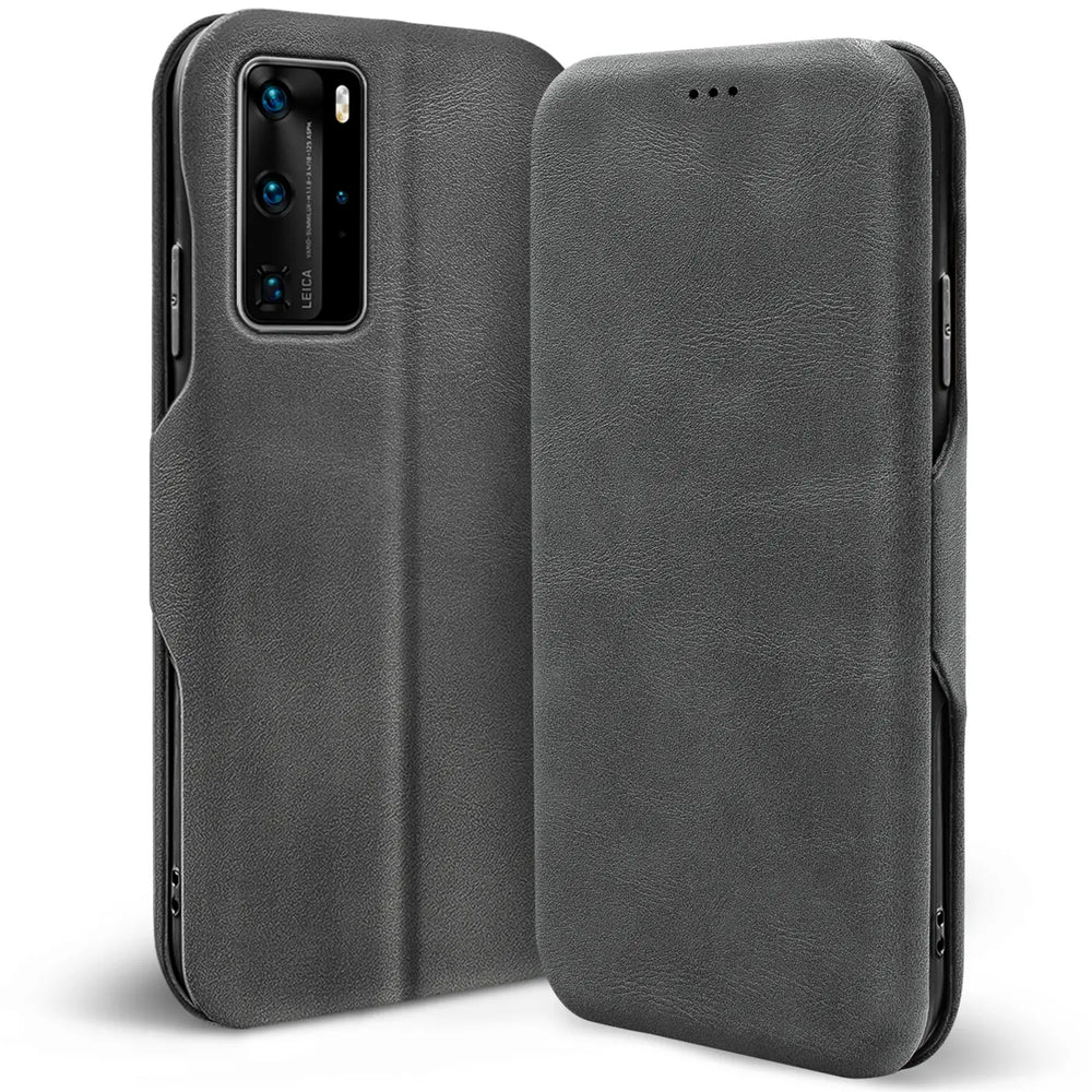Robuste Klapphülle für Huawei P40 Pro mit Magnetverschluss in Grau