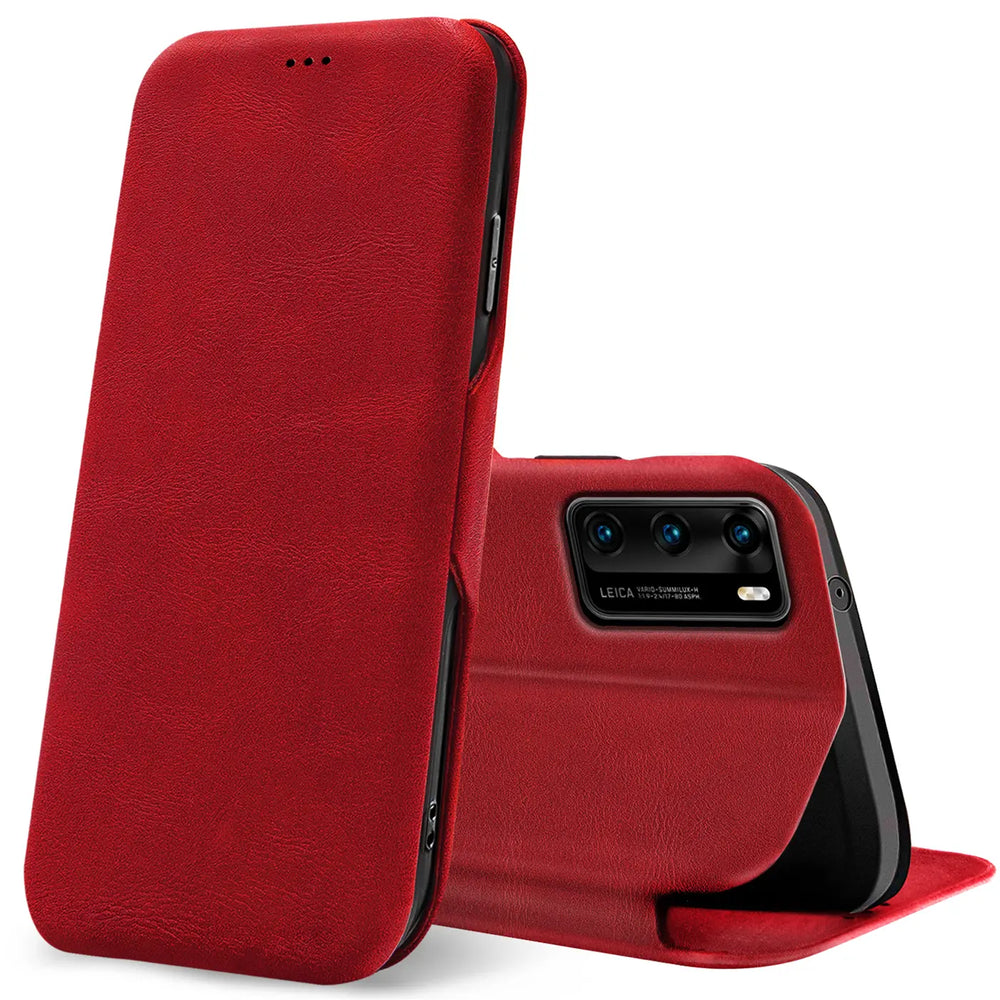 Robuste Klapphülle für Huawei P40 mit Magnetverschluss in Rot
