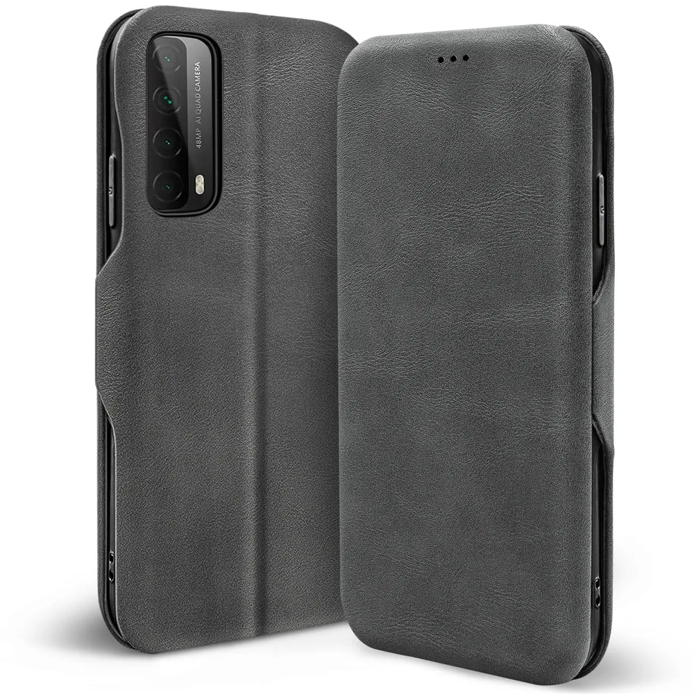 Robuste Klapphülle für Huawei P Smart 2021 mit Magnetverschluss in Grau