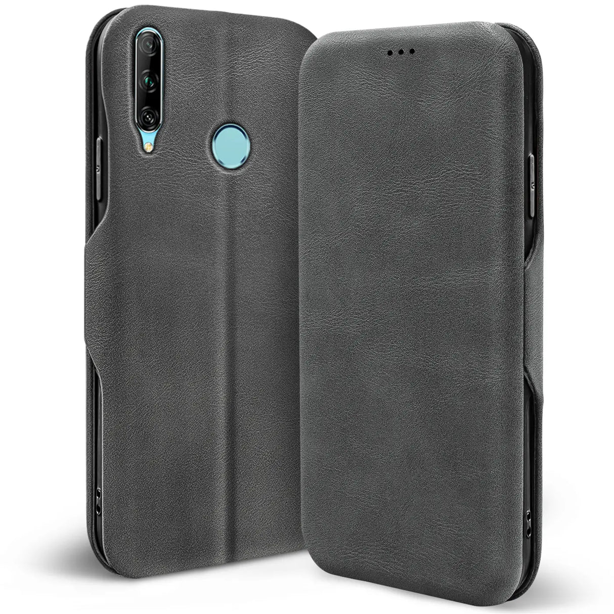 Robuste Klapphülle für Huawei P Smart Plus 2019 mit Magnetverschluss in Grau