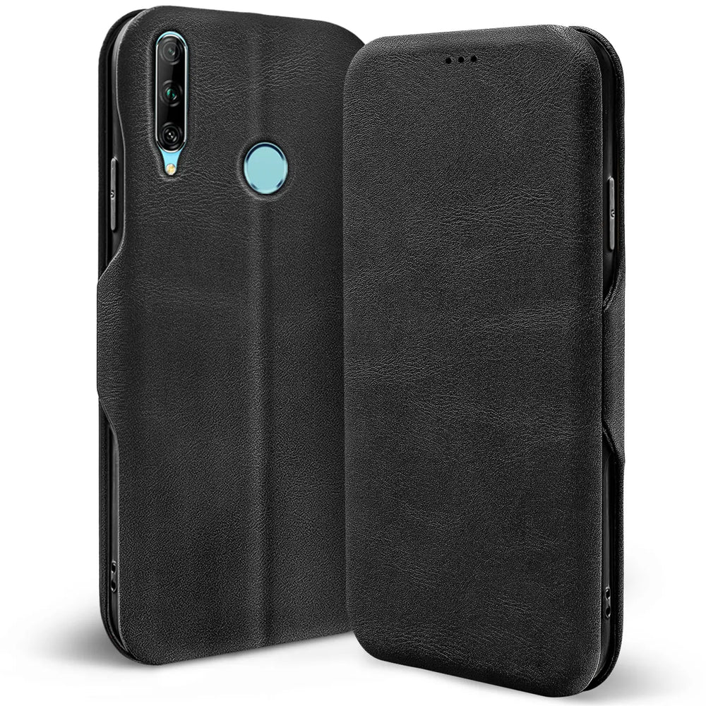 Robuste Klapphülle für Huawei P Smart Plus 2019 mit Magnetverschluss in Schwarz