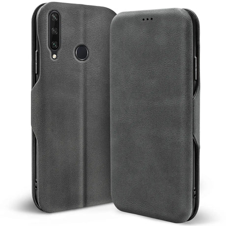 Robuste Klapphülle für Huawei Y6P mit Magnetverschluss in Grau