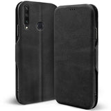 Robuste Klapphülle für Huawei Y6P mit Magnetverschluss in Schwarz
